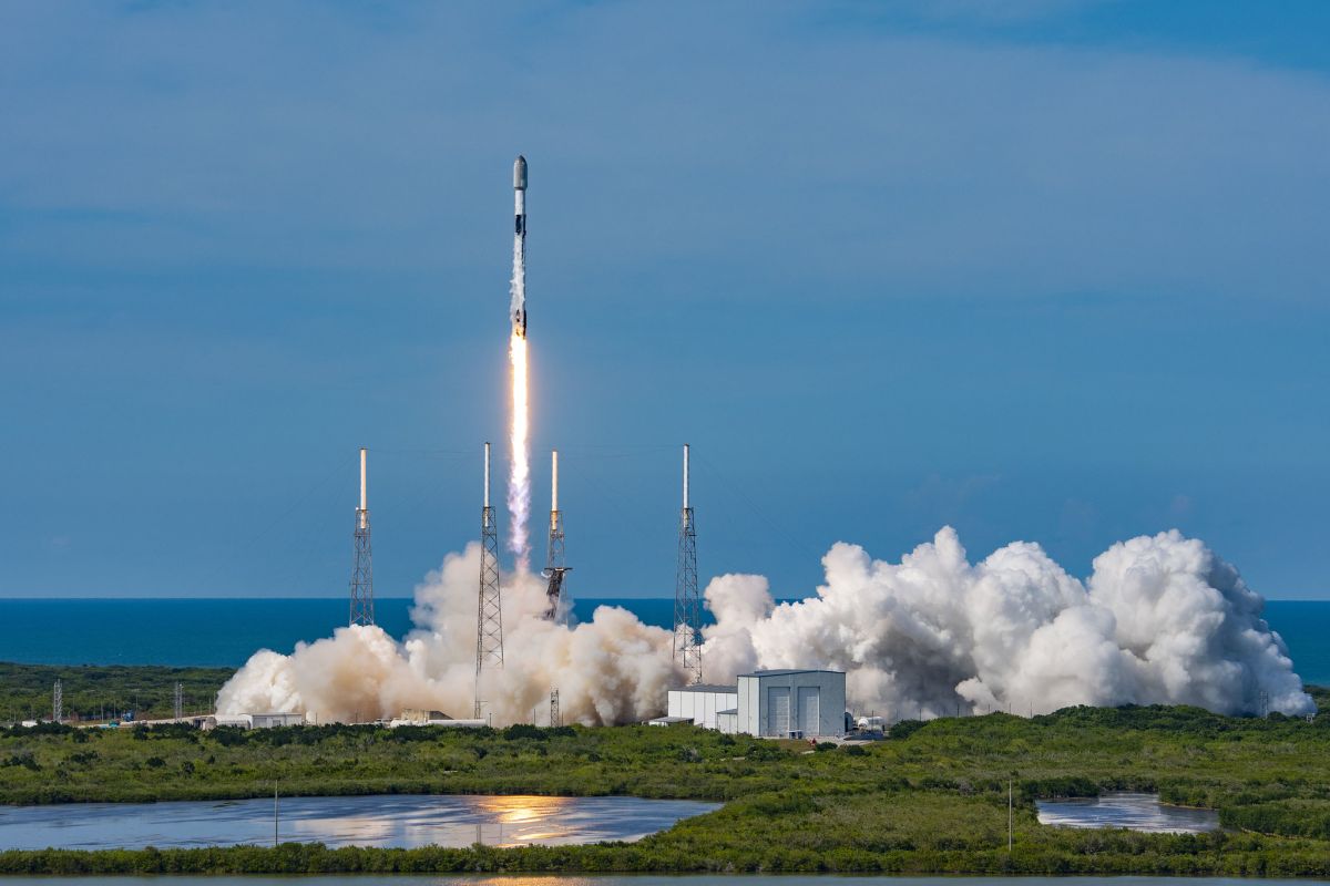 A SpaceX Falcon 9 rocket launches 53 Starlink satellites to orbit from Cape Canaveral Space Force Station in Florida on May 14, 2023.