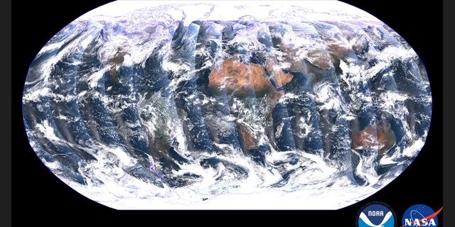 A diferencia de los satélites geoestacionarios, los satélites de órbita polar capturan franjas de datos en todo el mundo y monitorean todo el planeta dos veces al día.  Este mosaico global, capturado por el instrumento VIIRS en el satélite NOAA-21 recientemente lanzado, es una imagen compuesta creada de estas franjas durante un período de 24 horas entre el 5 y el 6 de diciembre de 2023. 