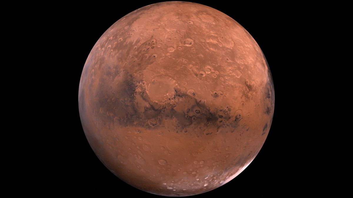 A full disc view of Mars.