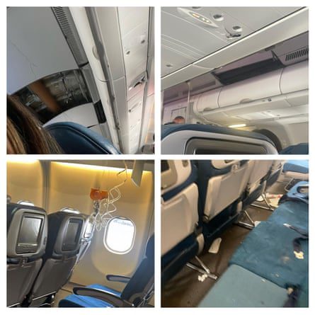 Cuatro fotos de daños menores en aeronaves y máscaras de oxígeno desplegadas