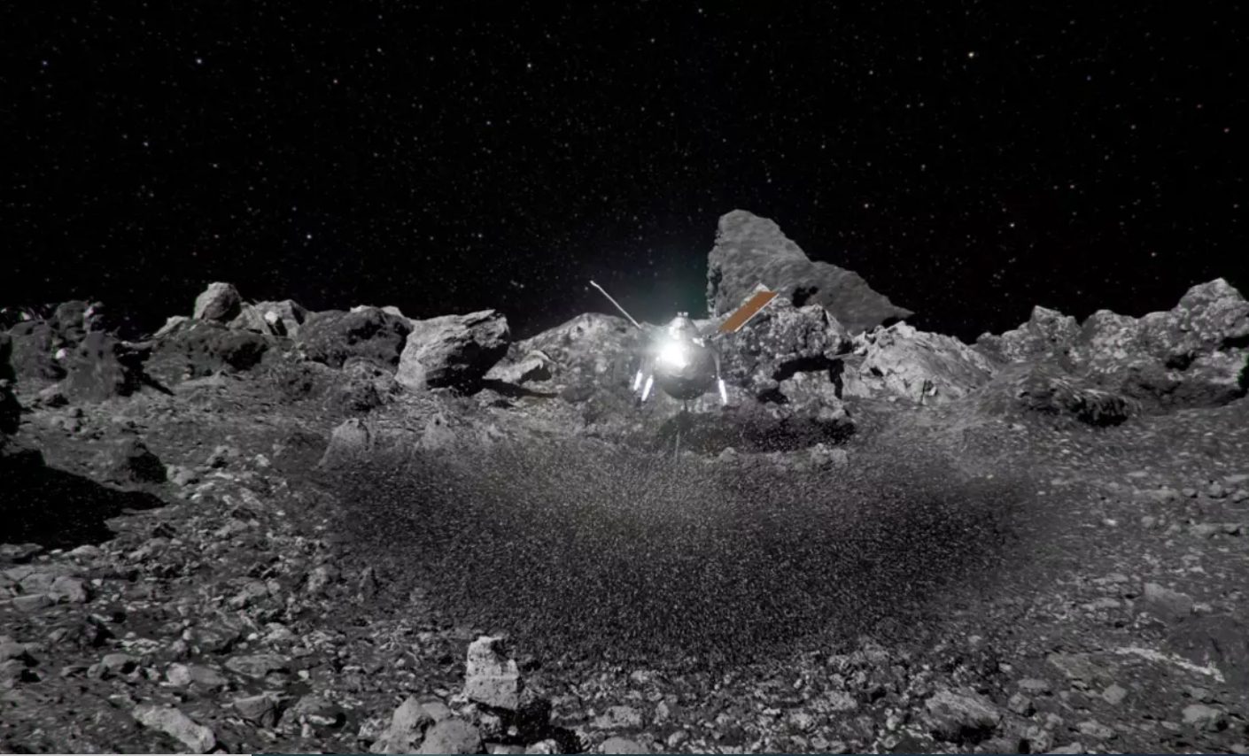 Una masa de grava y tierra fue expulsada de la superficie del asteroide Bennu tras el aterrizaje de la sonda OSIRIS-REx de la NASA.
