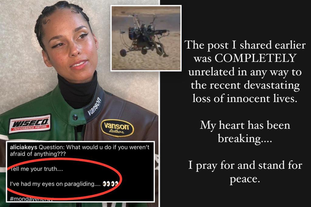 Alicia Keys ha sido atacada por una publicación sobre planeadores después de que Hamás los usara para atacar a Israel
