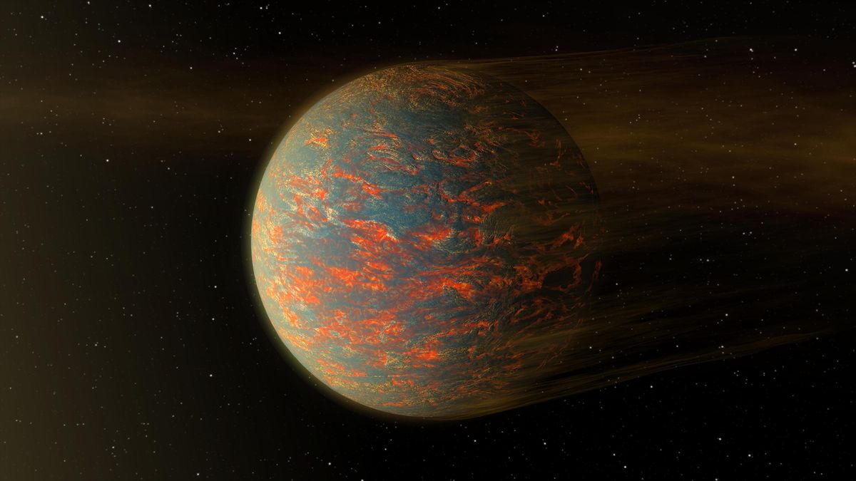 This illustration shows one possible scenario for the hot, rocky exoplanet called 55 Cancri e, which is nearly two times as wide as Earth. New data from NASA Spitzer Space Telescope show that the planet has extreme temperature swings.